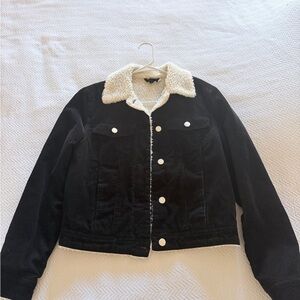 H&M Black Corduroy Jacket with White Sherpa Collar